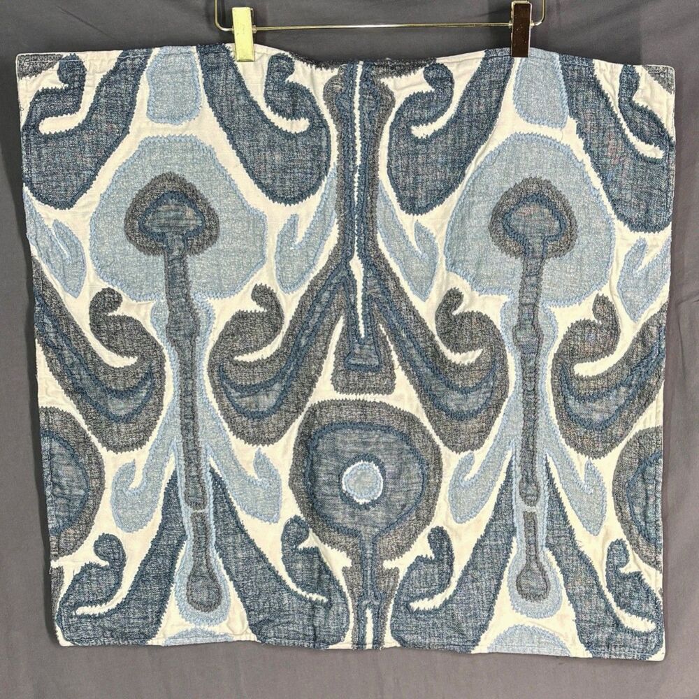 Pottery Barn Kenmare Ikat 24x24 BLUE Appliqué Embroidered Pillow Cover